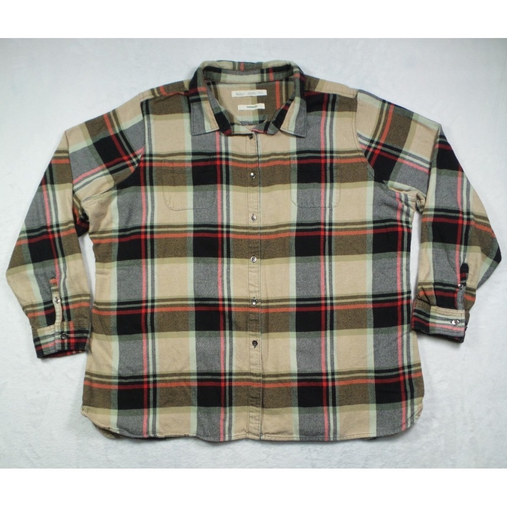 Woolrich Shirt Womens Size 3XL Black Beige Pemberton Flannel Button Up Pockets